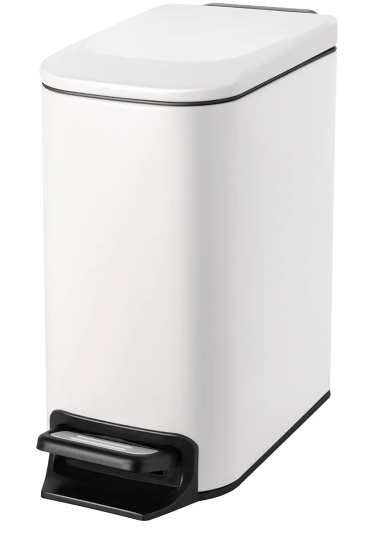 Cesun Small Bathroom Trash Can with Lid Soft Close, Step Pedal, 6 Liter / 1.6 Gallon Stainless Steel Slim Garbage Can for Bedroom, Diaper Waste Basket with Removable Inner Bucket (White)