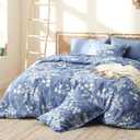Bedsure Queen Comforter Set - 7 Pieces Floral Blue Soft Bedding Sets, Queen Bed in a Bag with Botanical Flowers Comforter, Sheets, Pillowcases & Shams
