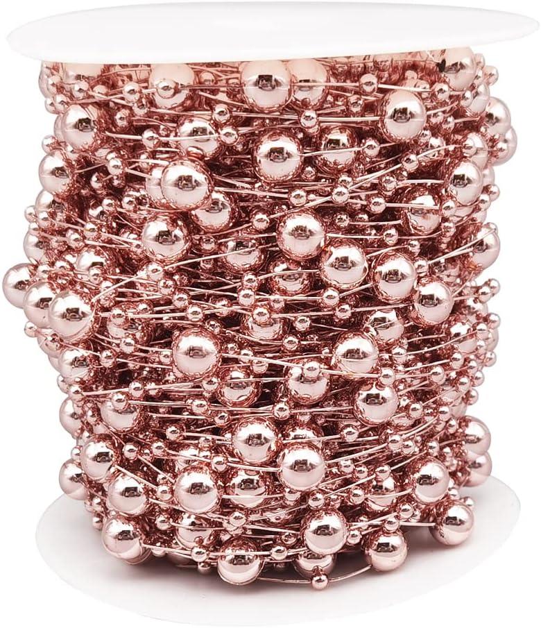 INSPIRELLE 99 Feet Rose Gold Christmas Tree Beads Artificial Pearls Beads Garland Chain Plastic Bead Roll for DIY Christmas Wedding Decoration