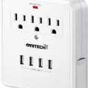Multi Plug Outlet Extender with USB,Surge Protector Wall Mount Plug,3 Outlets and 4 USB Outlet Splitter Adapter with 2-Side Stretchable Phone Holder,ETL Listed,White,1 Pack.