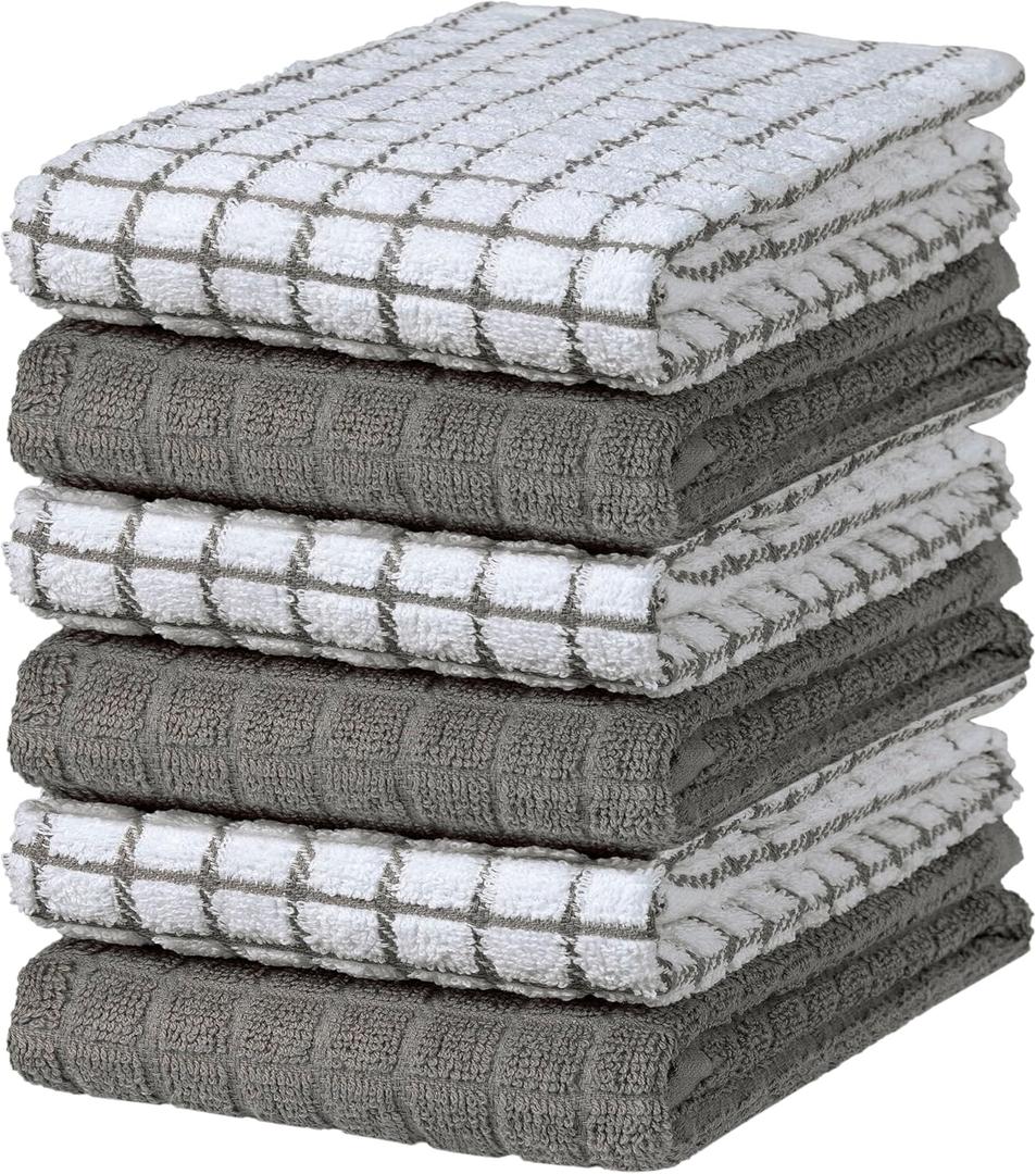 Bumble Kitchen Towels | 100% Cotton Dish Towels with Hanging Loop | 16"x 28" | 380GSM | Absorbent Kitchen Towel Set | 6 Pack, Gray (Grey)