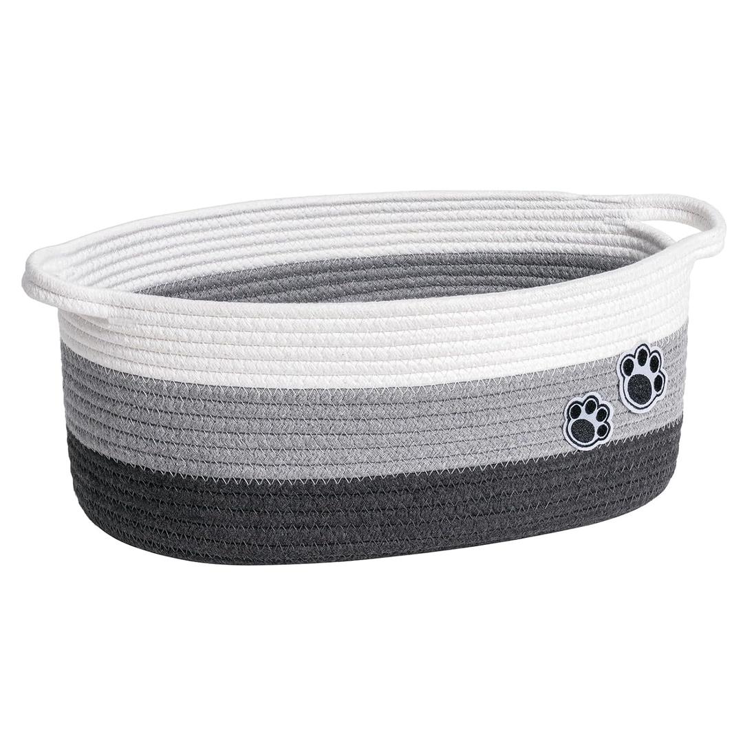 Dog Toy Basket Gift Basket Empty, Woven Storage Baskets for Towels, Cute Dog Storage Bins with Handles, Small Cotton Rope Baskets for Shelf, 13.6"x 10" x 6", Mixed-Gray (Grey)