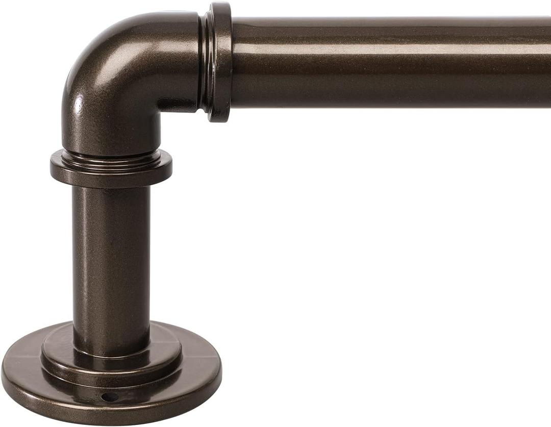 OLV Bronze Industrial Curtain Rods for Windows 66 to 120 Inch(5.5 to 10 Feet), 1 Inch Diameter Blackout Wrap Around Adjustable Heavy Duty Window Drapery Rods, Indoor and Outdoor