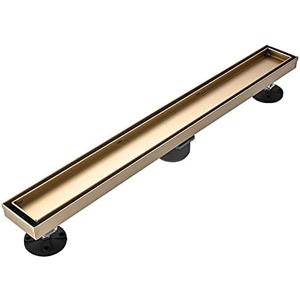 AVSIILE Linear Shower Floor Drain, Brushed Gold 24 Inch 304 Stainless Steel Bathroom Drains Kit, Rectangular Shower Trench Drain with Reversable Tile-in Pattern Drain Cover & Hair Catcher