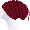 Lilax Cable Knit Slouchy Chunky Stripe Oversized Soft Warm Winter Beanie Hat