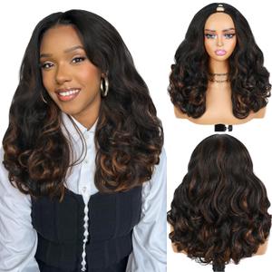 Quantum Love V Part Yaki Curly Wigs for Black Women Afro Curly V Part Synthetic Mix Brown Wig Wear and Go Glue less No Leave Out Clip in Half Wig 16Inch