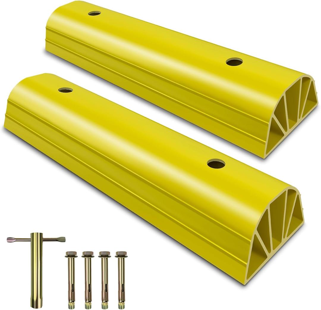 HOXWELL Garage Tire Stops for Garage Floor High-Visibility, 2 Pack 3.1" Higher Block Bumpers for Parking Car SUV Truck, Heavy Duty Car Wheel Stopper for Driveway Outdoor, Easy Installation