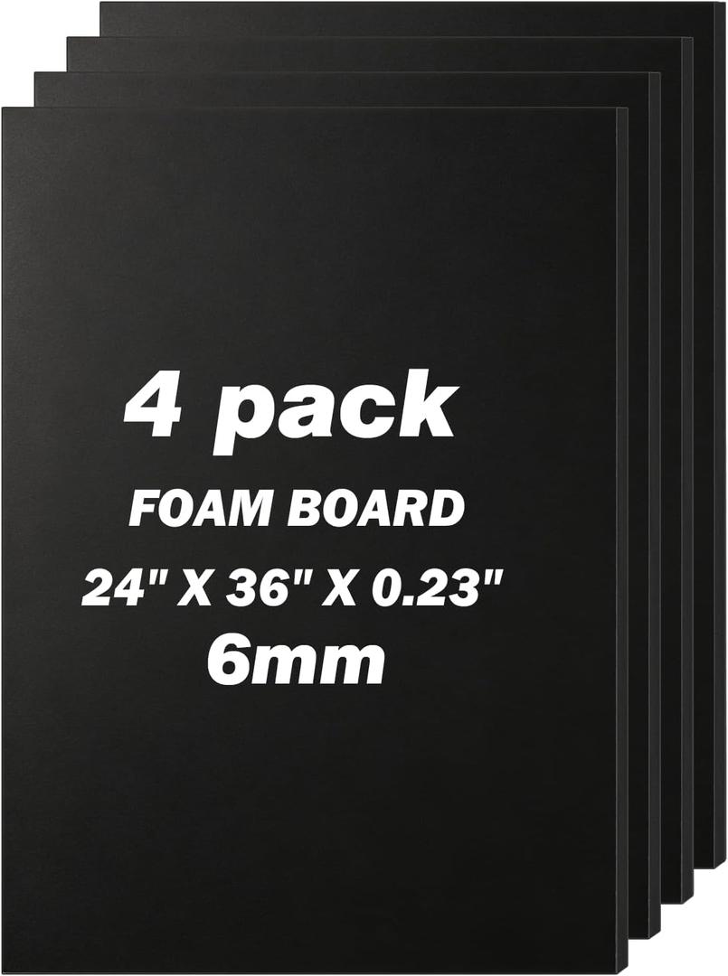 4 Pack Foam Board 24"x36", 0.23" Thick Black Poster Board, Acid-Free Double Sided Foam Core Board for Presentation Art, Display, Office, School Projects, Crafting, Sign Making