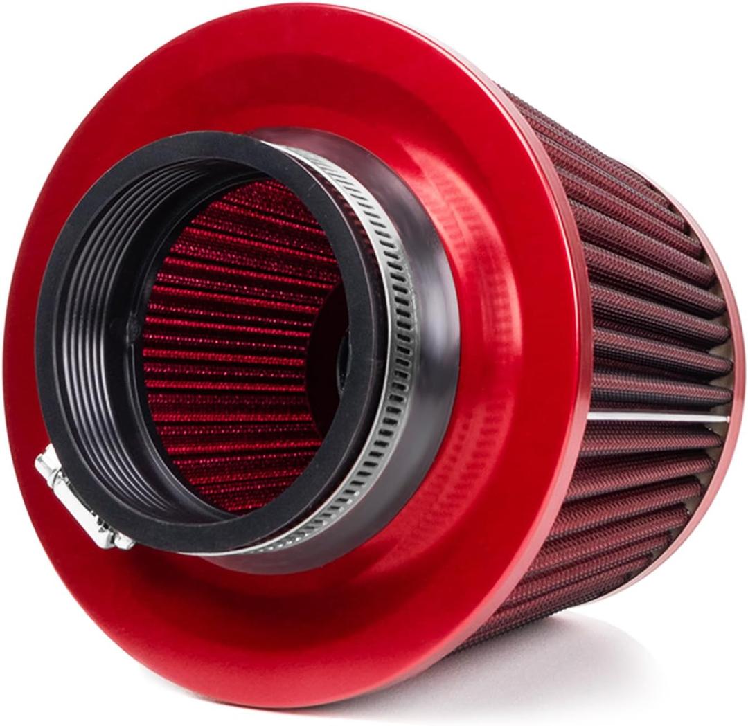 Universal Clamp-On Air Intake Filter, High Performance, Washable Filter, Replacement Air Filter, Flange Diameter 2.5inch/64mm (Red)