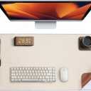 Desk Mat  Double-Sided Vegan Leather & Felt | Built-In Magnetic Cable Organizer & File Storage | Premium Workspace Pad for Office, Gaming & Creative Professionals-Beige