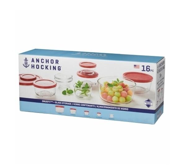 Anchor Hocking 10670 Glass Food Storage Container Set 16 Piece