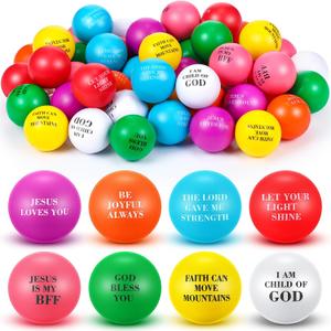 48 Pcs Christian Stress Balls Bulk Jesus Loves You Christian Toys Motivational Quotes Bible Verse Ball Colorful Fidget Stress Relief Toy for Back to School Church Religious Gift Party Favor