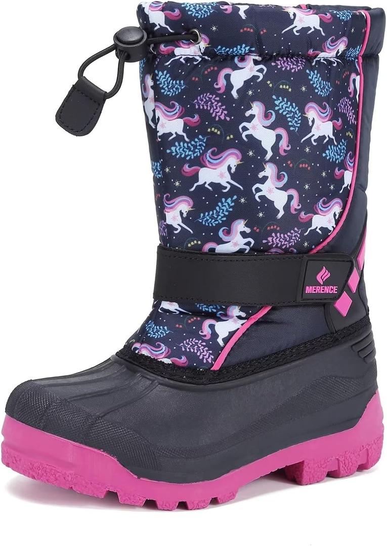 CIOR Kids Snow Boots for Boys Girls Toddler Winter Outdoor Boots Waterproof with Fur Lined(Toddler/ Little Kids) Du Black-27/ 28