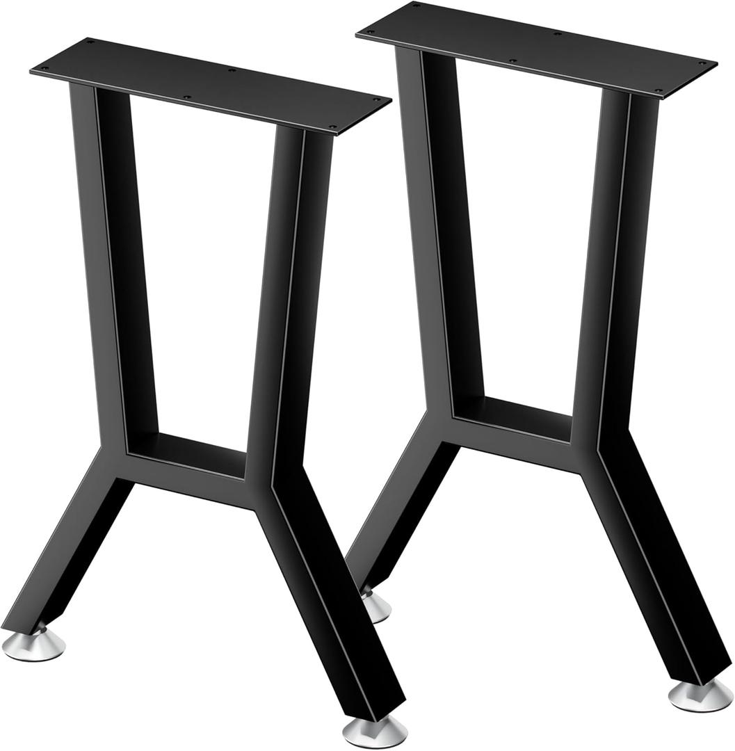 Set of 2 Metal Table Legs 16 inch Height Coffee Table Legs Bench Table Legs for DIY Desk Legs with Adjustable Leveling Glides Ottoman Furniture Legs Easy Install Matte Black Finish