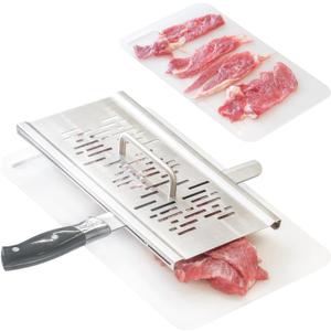 Beef Jerky Maker Slicer  No Sharp Edge Safe for Hands& Convenient to Slice Beef|Made of Food Grade 304 Stainless Steel| 12" Long 6" Wide - 1 Pack - Knife Not Included