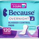 Because Incontinence Pads for Women - Extra Heavy Absorbency, Overnight Postpartum Incontinence Liners, 12hr Nighttime Leak-Free Protection, 6 Packs of 20 Count (120 Total)