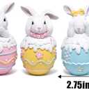 Hodao Easter Bunny Figurines Set of 3  5.3" Hand-Painted Resin Decorations with Pastel Easter Egg Design  Perfect for Spring Dcor, Tabletops, and Festive Displays (Color 3pcs)