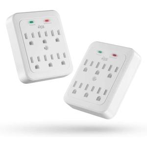 KMC Wall Surge Protector, 980 Joule, 6-Outle Wall Plug Adapter Power Strip, White(2 Pack)
