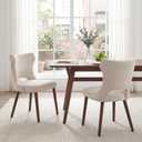 Wooden Dining Chairs Set of 2, Mid Century Dining Room Chairs with Solid Wood Legs, Upholstered Fabric Kitchen Chairs with Ergonomic Curved Backrest for Kitchen Dining Room, Beige