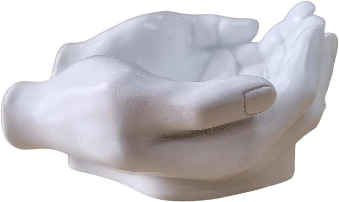 Wsmart Hand Key Holder Bowl Funny Entryway Key Tray for Desk & Home Decor, Cute Candy Dish for Office, Purse Bowl & Hand Statue Decor (Small White Resin)