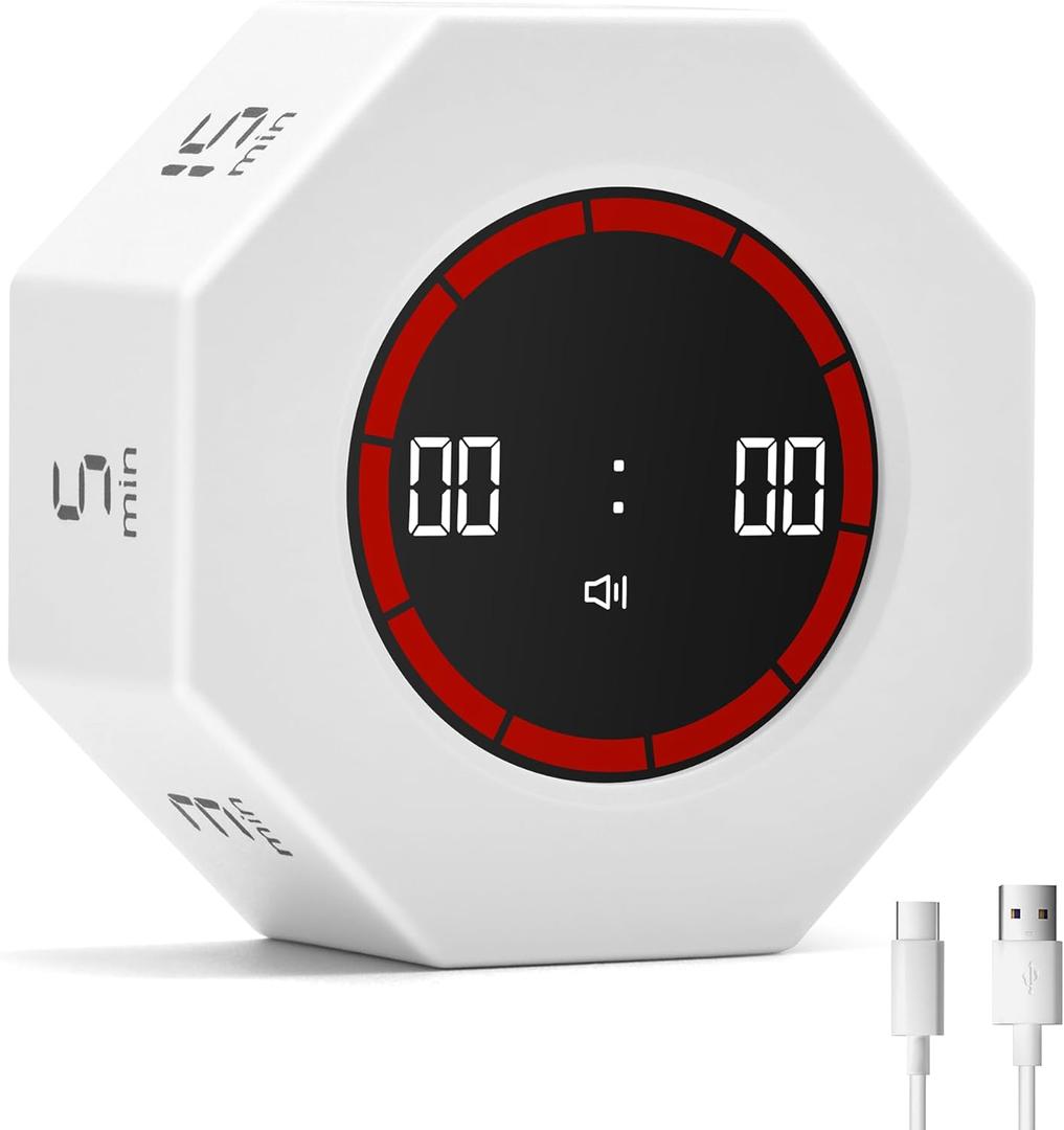 Visual Countdown Timer 1,3,5,15,30,60,90 Minutes Preset, Desk Productivity Cube w/Gravity Sensor for ADHD, Mute Functions, Ideal for Work, Study, Kitchen, Back to School (1, White) (Ivory)