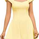 Summer Cap Sleeve Mini Dress Cute Sweetheart Neckline Flowy A Line Short Graduation Dresses for Women (Yellow), L