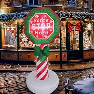 5.5 FT Santa Stop Here Sign Inflatables Decorations with Led Light, Christmas Funny Blow Up Decoration for Outdoor, Xmas Decorations Holiday Outside Yard Garden Decor
