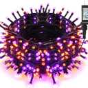 Brizled Halloween Lights String, 164FT 500 LED Halloween Lights, Outdoor Mini Spooky Lights 8 Modes Waterproof, Plug in String Light for Party Tree Outside Indoor Decor (Orange & Purple)