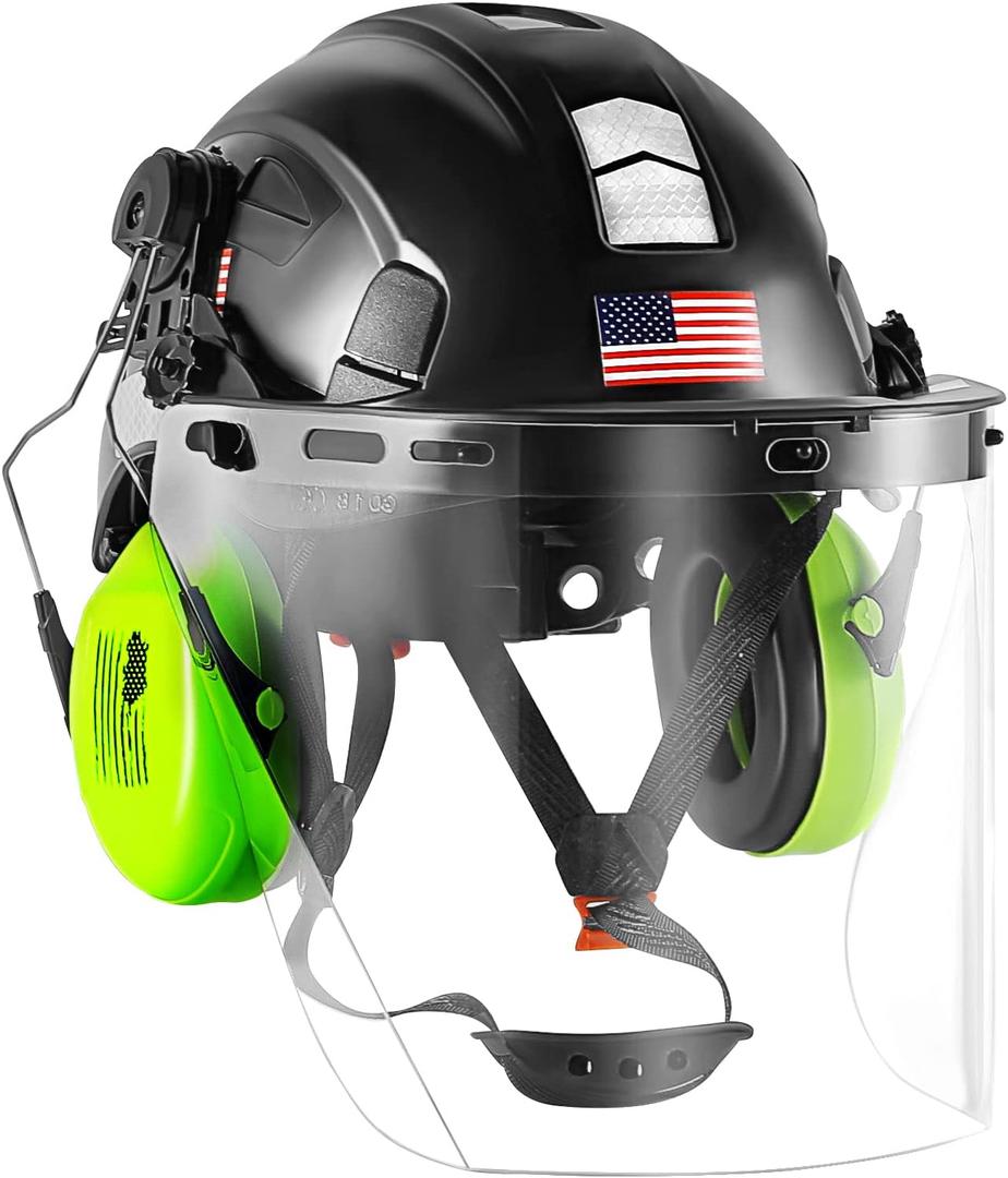 Forestry Safety Helmet Chainsaw Helmet with Polycarbonate Full Clear Visor and Ear Muffs 3 in 1 Forestry Hard Hat