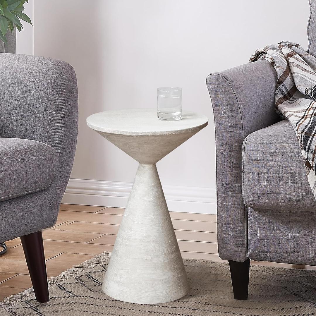 COVLON Small Drink Table, Round Martini Table, Drum End Table Side Table, Metal Accent Table,for Small Space Living Room, Bedroom, Dirt, 13.50"d X 13.50"w X 19.75"h