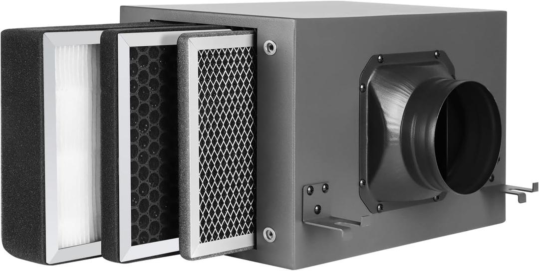 Air Filter Box 4 Inch, 3-Layer Purification Box with High Efficacy HEPA and Activated Carbon Filters, Fits 100mm Inline Duct Fans for Fresh Air Intake and Ventilation (7.9" x 11.8" x 7.9")