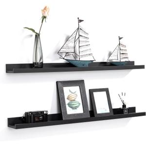 AZSKY Picture Ledge Shelf, Floating Shelves Set of 2, 48 Inches Picture Shelves for Wall with Ledge, Long Shelf Wall Mounted for Living Room Bedroom Decor Books Photo Frames - Black (48in set 2)