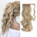 CJL HAIR 18" Long Ponytail Hair Extension Wrap Around Pony Tail Clip in Curly Wavy Synthetic Fake Hairpiece for Women Dirty Blonde