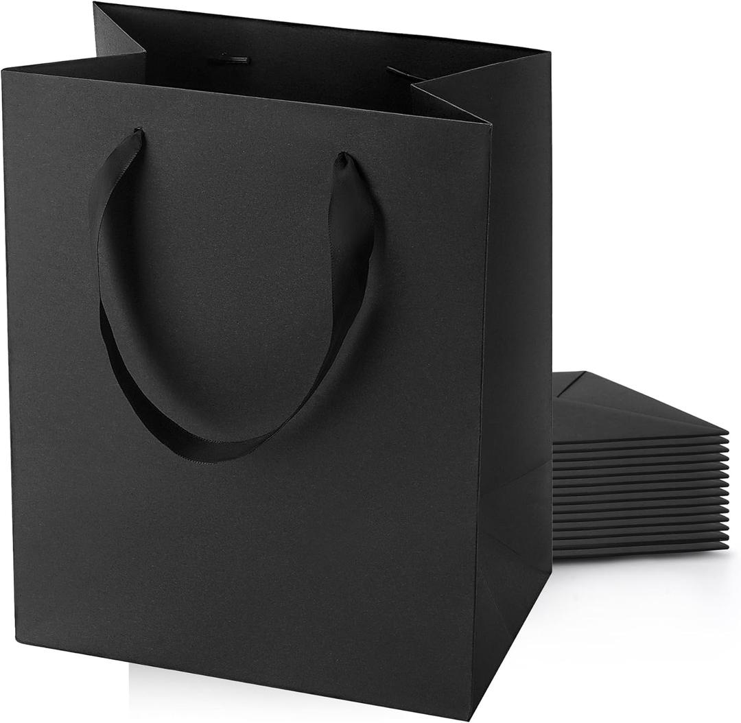 MOXARYSU Black Gift Bags With Handles: 8x5x10 Inch 14pcs Black Paper Gags Medium Bulk For Party Shopping Birthday Wedding