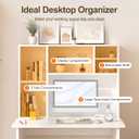 ZIFTY Desk Hutch with 6 Shelves, 37.4" Desktop Bookshelf Organizer for Monitor up to 27", Hutch Top for Computer Desk, Countertop Storage Shelf Wood Display Rack for Office Home Dorm, White, 37.4*8.67*27.6in