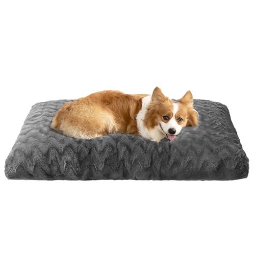 EHEYCIGA Washable Dog Crate Bed for Large Dogs, Fluffy Pet Kennel Pad Reversible for Doggie and Cats, Plush Faux Fur Pet Sleeping Mattress Mat, 35" x 23"x 3.5", Charcoal