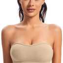 ANGOOL Strapless Bra for Women Stay-Up Padded Non-Slip Silicone Bandeau Bra Seamless Comfort Wirefree Tube Top (Beige, L)