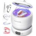 Ultrasonic Retainer Cleaner Machine, Ultrasonic Jewelry Cleaner, Denture Cleaner for Invisalign, Mouth Guards, Night Guards, Aligners, Toothbrush  Detachable Base & Lid, Digital Timer, White