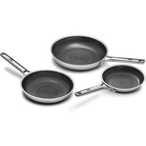 Nonstick Frying Pan Set, Non-Toxic Tri-Ply Hybrid Ceramic Skillet 3 Piece, 8, 10 & 12 Inch Stainless Steel Pans, PFAS/PFOA/PTFE Free, Metal Utensil Safe, Dishwasher & Oven Safe, Upgraded Version