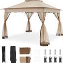 Bezseller 11x11 Pop Up Gazebo Tent with Mosquito Netting Quick Set Up, Water-Resistant Outdoor Canopy for Patio, Garden, Backyard, and More, Khaki