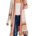 Misassy Womens Boho Open Front Long Cardigans Sweater Loose Long Sleeve Embroidery Tassels Kimono Duster Outwear, Small