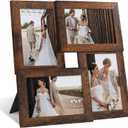 4x6 Collage Picture Frame with Real Glass, 4 Opening Wooden Photo Collage Frame with Stand, Family Multi Picture Frame for Wall or Tabletop Display, 4 Photo Gallery Frame for Home Decor, Rustic Brown