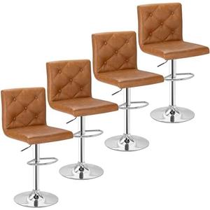 VECELO Bar Stools Set of 2 Modern PU Leather Adjustable Bar Stools with Back, 360° Swivel Bar Height Stools for Kitchen Counter Island, X-Large Size, 17.3" D x 16.5" W x 45" H, Brown