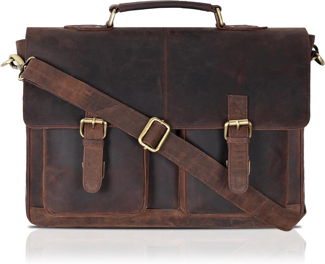 Oak Leathers Leather Messenger Bag for Men and Women - Laptop Briefcase Bag For College, Office, Adjustable Shoulder Strap