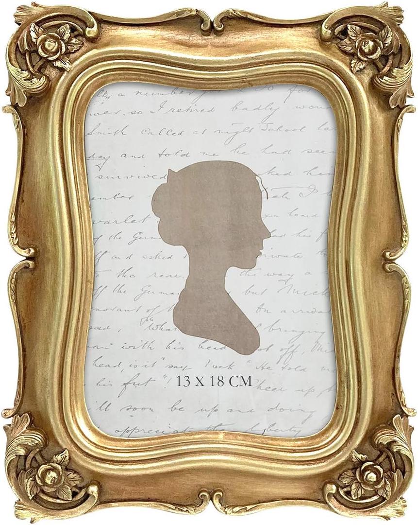 Sunlit Vintage Picture Frame 5x7 Inch, Luxury Antique Photo Frames with Glass Front, Photo Display, Tabletop Wall Hanging, Gold