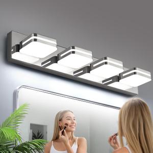360 Rotate LED Bathroom Vanity Light Fixtures, 1600LM Acrylic Chrome Vanity Lights for Bathroom, Modern Wall Lighting Fixtures Over Mirror Kitchen Living Room Hallway (Natural White Light 5000K)
