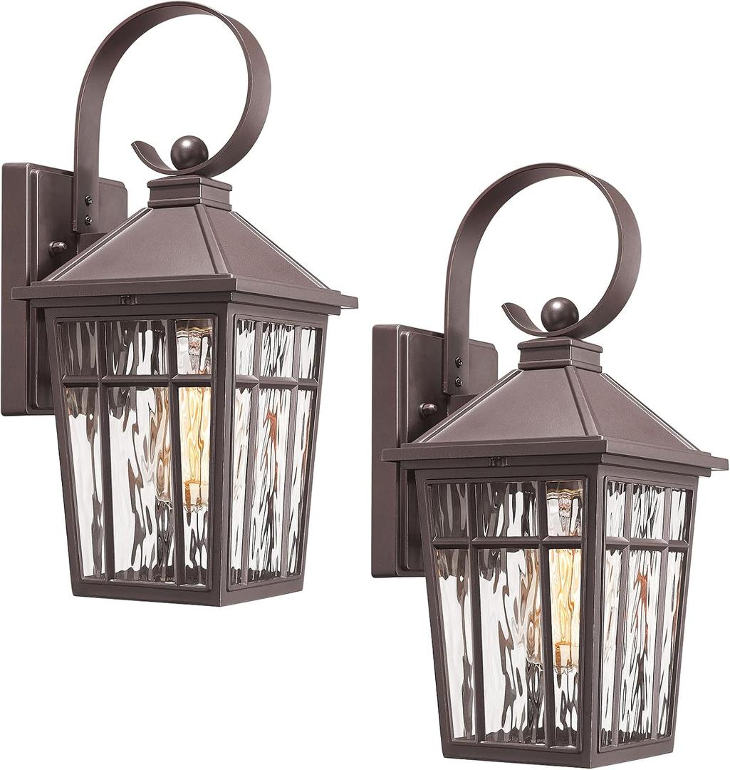 Outdoor Porch Light, 2-Pack Exterior Wall Lights for House, Waterproof 14'' Oil-Rubbed Bronze Outdoor Sconce Lighting with Water Ripple Glass for Front Door Porch Patio Garage Garden, Small-2Packs
