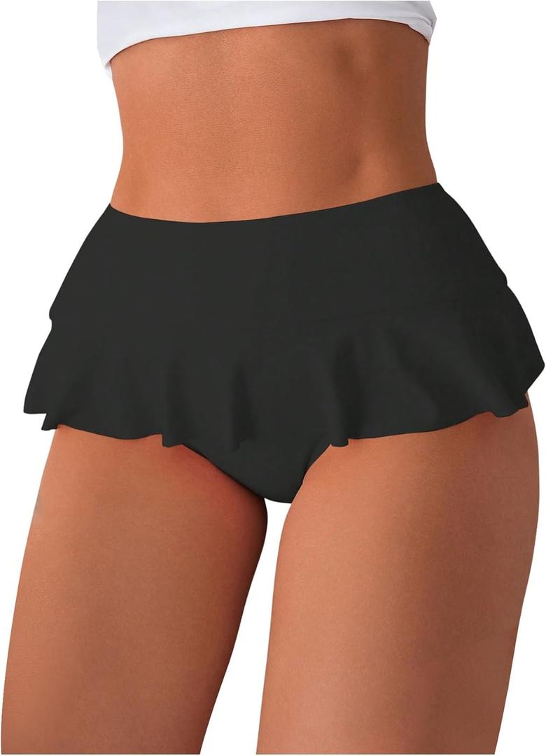 Verdusa Women's Ruffled Bikini Bottoms High Waist Beachwear Swim Briefs (Large, Black)