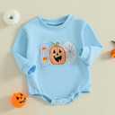 Baby Boy Girl Halloween Boo Outfit Candy Corn/Pumpkin/Spiderweb Oversized Sweatshirt Romper Newborn Fall Clothes (Blue)
