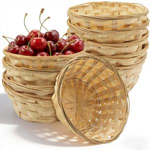 Nexboraque 12 Pack Round Gift Baskets, 7 Inch Bamboo Bread Fruit Basket Small Handwoven Bread Roll Serving Basket Bulk for Kitchen Restaurant Display Decor